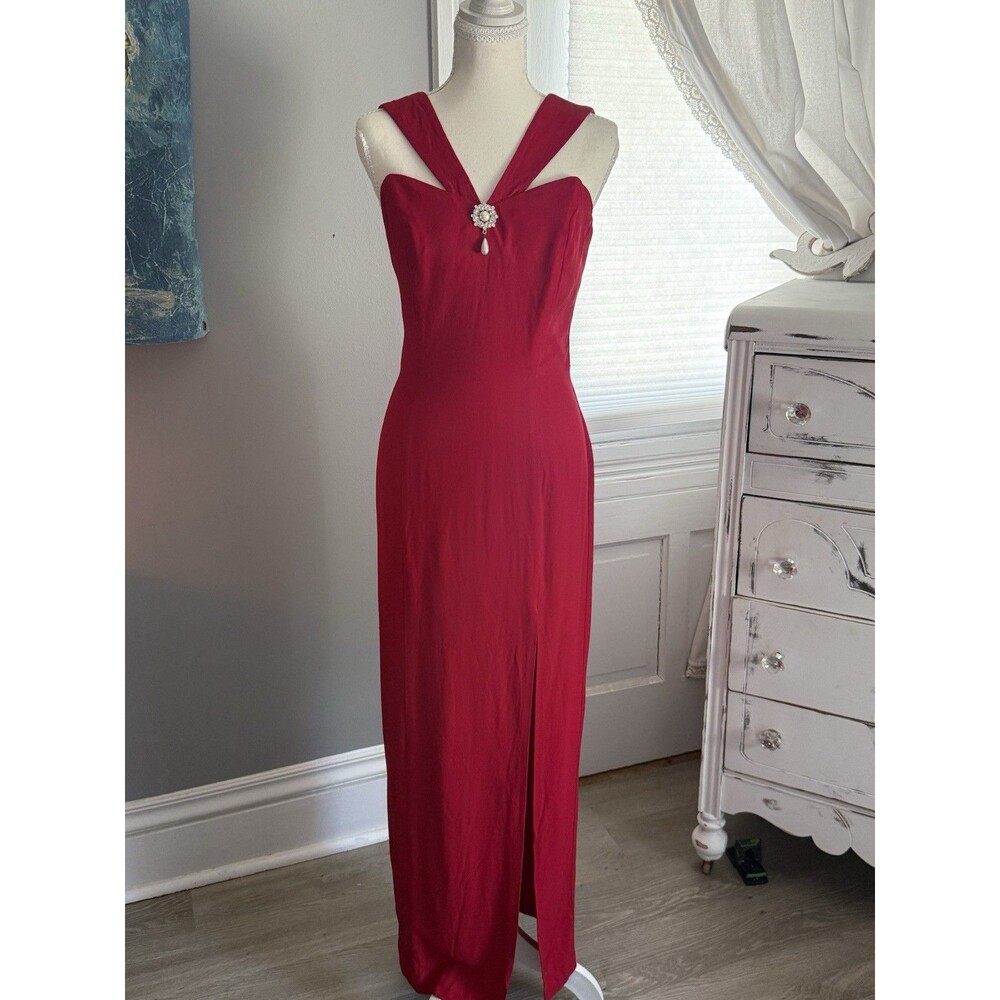 90s Vintage LA Glo Dress Gown Prom Party Cocktail Black Pencil Cutout Collar 7/8